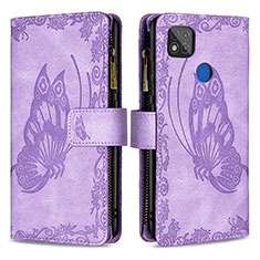 Leather Case Stands Butterfly Flip Cover Holder B03F for Xiaomi POCO C3 Clove Purple
