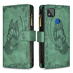 Leather Case Stands Butterfly Flip Cover Holder B03F for Xiaomi POCO C3 Green