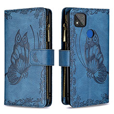 Leather Case Stands Butterfly Flip Cover Holder B03F for Xiaomi POCO C31 Blue