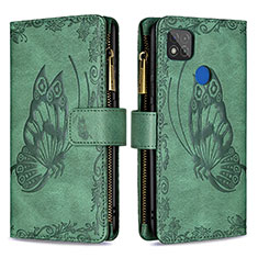 Leather Case Stands Butterfly Flip Cover Holder B03F for Xiaomi POCO C31 Green