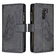 Leather Case Stands Butterfly Flip Cover Holder B03F for Xiaomi Poco M2 Black