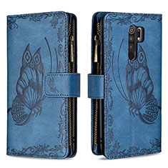 Leather Case Stands Butterfly Flip Cover Holder B03F for Xiaomi Poco M2 Blue