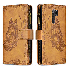 Leather Case Stands Butterfly Flip Cover Holder B03F for Xiaomi Poco M2 Brown