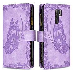 Leather Case Stands Butterfly Flip Cover Holder B03F for Xiaomi Poco M2 Clove Purple