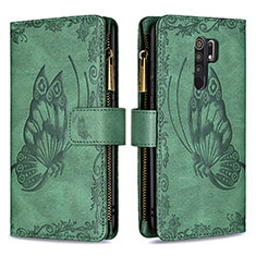 Leather Case Stands Butterfly Flip Cover Holder B03F for Xiaomi Poco M2 Green