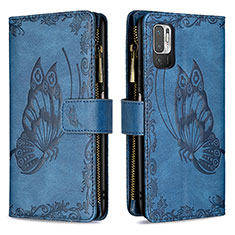 Leather Case Stands Butterfly Flip Cover Holder B03F for Xiaomi POCO M3 Pro 5G Blue