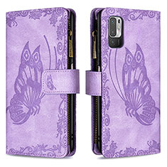 Leather Case Stands Butterfly Flip Cover Holder B03F for Xiaomi POCO M3 Pro 5G Clove Purple