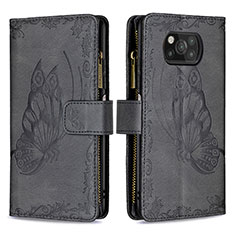 Leather Case Stands Butterfly Flip Cover Holder B03F for Xiaomi Poco X3 NFC Black