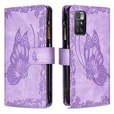 Leather Case Stands Butterfly Flip Cover Holder B03F for Xiaomi Redmi 10 (2022) Clove Purple