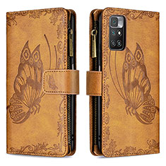 Leather Case Stands Butterfly Flip Cover Holder B03F for Xiaomi Redmi 10 4G Brown