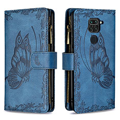 Leather Case Stands Butterfly Flip Cover Holder B03F for Xiaomi Redmi 10X 4G Blue