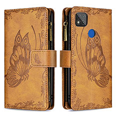 Leather Case Stands Butterfly Flip Cover Holder B03F for Xiaomi Redmi 9 Activ Brown