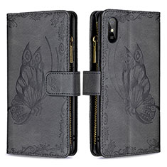 Leather Case Stands Butterfly Flip Cover Holder B03F for Xiaomi Redmi 9A Black
