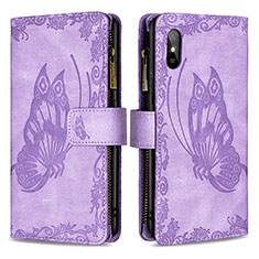 Leather Case Stands Butterfly Flip Cover Holder B03F for Xiaomi Redmi 9A Clove Purple