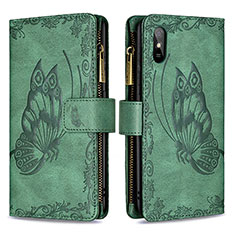 Leather Case Stands Butterfly Flip Cover Holder B03F for Xiaomi Redmi 9AT Green