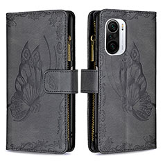 Leather Case Stands Butterfly Flip Cover Holder B03F for Xiaomi Redmi K40 5G Black