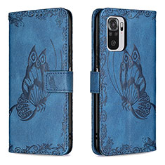 Leather Case Stands Butterfly Flip Cover Holder B03F for Xiaomi Redmi Note 10 4G Blue