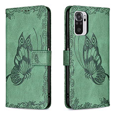 Leather Case Stands Butterfly Flip Cover Holder B03F for Xiaomi Redmi Note 10 4G Green