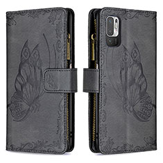 Leather Case Stands Butterfly Flip Cover Holder B03F for Xiaomi Redmi Note 10 5G Black