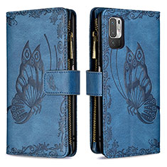 Leather Case Stands Butterfly Flip Cover Holder B03F for Xiaomi Redmi Note 10 5G Blue