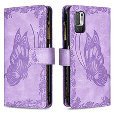 Leather Case Stands Butterfly Flip Cover Holder B03F for Xiaomi Redmi Note 10 5G Clove Purple