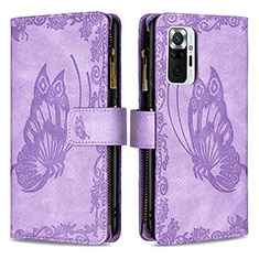 Leather Case Stands Butterfly Flip Cover Holder B03F for Xiaomi Redmi Note 10 Pro Max Clove Purple