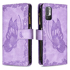 Leather Case Stands Butterfly Flip Cover Holder B03F for Xiaomi Redmi Note 10T 5G Clove Purple