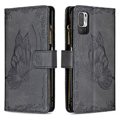 Leather Case Stands Butterfly Flip Cover Holder B03F for Xiaomi Redmi Note 11 SE 5G Black