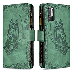 Leather Case Stands Butterfly Flip Cover Holder B03F for Xiaomi Redmi Note 11 SE 5G Green