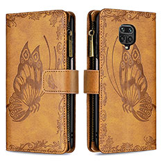 Leather Case Stands Butterfly Flip Cover Holder B03F for Xiaomi Redmi Note 9 Pro Max Brown