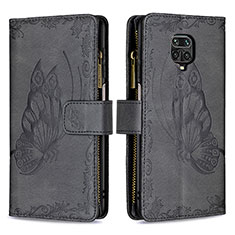 Leather Case Stands Butterfly Flip Cover Holder B03F for Xiaomi Redmi Note 9S Black