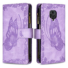 Leather Case Stands Butterfly Flip Cover Holder B03F for Xiaomi Redmi Note 9S Clove Purple