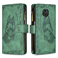 Leather Case Stands Butterfly Flip Cover Holder B03F for Xiaomi Redmi Note 9S Green