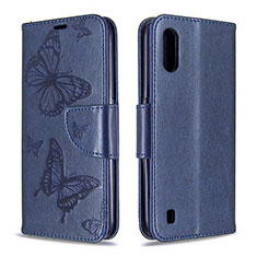Leather Case Stands Butterfly Flip Cover Holder B13F for Samsung Galaxy A01 SM-A015 Blue