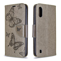 Leather Case Stands Butterfly Flip Cover Holder B13F for Samsung Galaxy A01 SM-A015 Gray