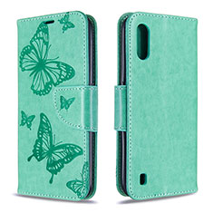 Leather Case Stands Butterfly Flip Cover Holder B13F for Samsung Galaxy A01 SM-A015 Green