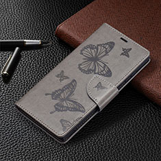 Leather Case Stands Butterfly Flip Cover Holder B13F for Samsung Galaxy S22 Ultra 5G Gray