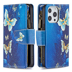 Leather Case Stands Butterfly Flip Cover Holder for Apple iPhone 14 Pro Max Blue