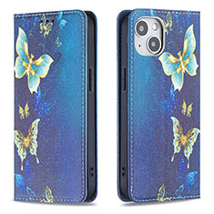 Leather Case Stands Butterfly Flip Cover Holder for Apple iPhone 15 Plus Blue