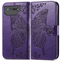 Leather Case Stands Butterfly Flip Cover Holder for Asus ROG Phone 7 Purple