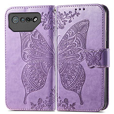 Leather Case Stands Butterfly Flip Cover Holder for Asus ROG Phone 7 Ultimate Clove Purple