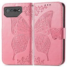 Leather Case Stands Butterfly Flip Cover Holder for Asus ROG Phone 7 Ultimate Hot Pink