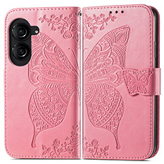 Leather Case Stands Butterfly Flip Cover Holder for Asus ZenFone 10 Hot Pink