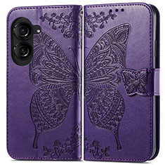 Leather Case Stands Butterfly Flip Cover Holder for Asus ZenFone 10 Purple