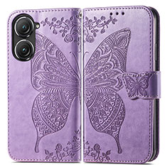 Leather Case Stands Butterfly Flip Cover Holder for Asus Zenfone 9 Clove Purple