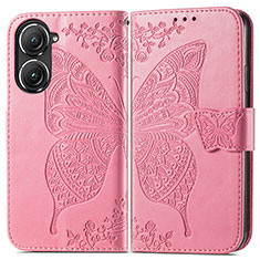 Leather Case Stands Butterfly Flip Cover Holder for Asus Zenfone 9 Hot Pink
