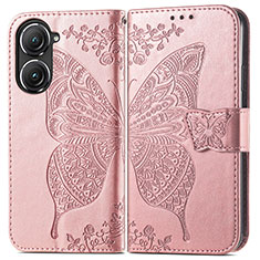 Leather Case Stands Butterfly Flip Cover Holder for Asus Zenfone 9 Rose Gold