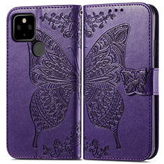 Leather Case Stands Butterfly Flip Cover Holder for Google Pixel 5a 5G Purple