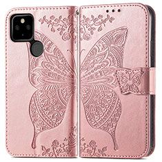 Leather Case Stands Butterfly Flip Cover Holder for Google Pixel 5a 5G Rose Gold