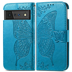 Leather Case Stands Butterfly Flip Cover Holder for Google Pixel 6 5G Blue